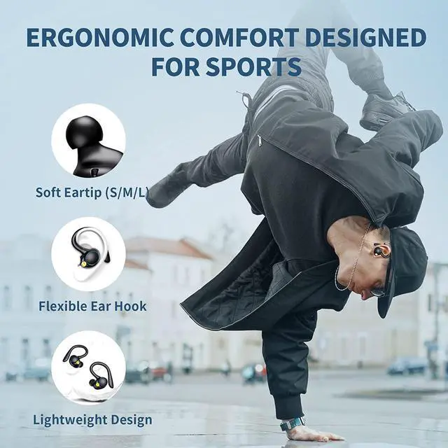 Alt view image 5 of 7 - Ture Wireless Earbuds, Bluetooth 5.2 Wireless Sport Headphones, 120Hrs Playtime Wireless Earphones, IPX7 Waterproof Ear Hooks, Noise Cancelling Ear buds, Touch Control Headsets for Sports/Running/Work