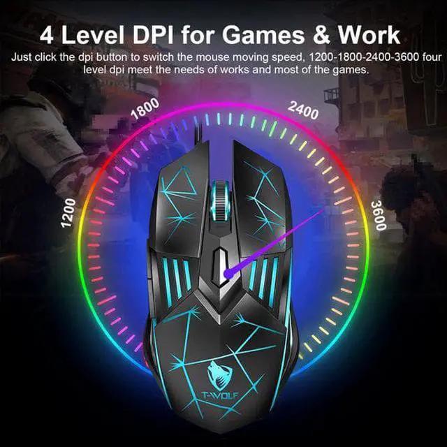 Alt view image 3 of 7 - USB Wired Gaming Mouse, Ergonomic Optical Computer Gaming Mice with 4 Color LED Light, Up to 3600DPI, 6 Buttons Fit for Computer, Laptop, PC, Desktop (Star Black)