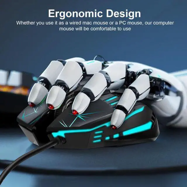 Alt view image 4 of 7 - USB Wired Gaming Mouse, Ergonomic Optical Computer Gaming Mice with 4 Color LED Light, Up to 3600DPI, 6 Buttons Fit for Computer, Laptop, PC, Desktop (Star Black)