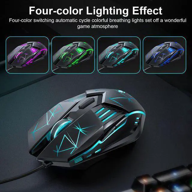 Alt view image 5 of 7 - USB Wired Gaming Mouse, Ergonomic Optical Computer Gaming Mice with 4 Color LED Light, Up to 3600DPI, 6 Buttons Fit for Computer, Laptop, PC, Desktop (Star Black)