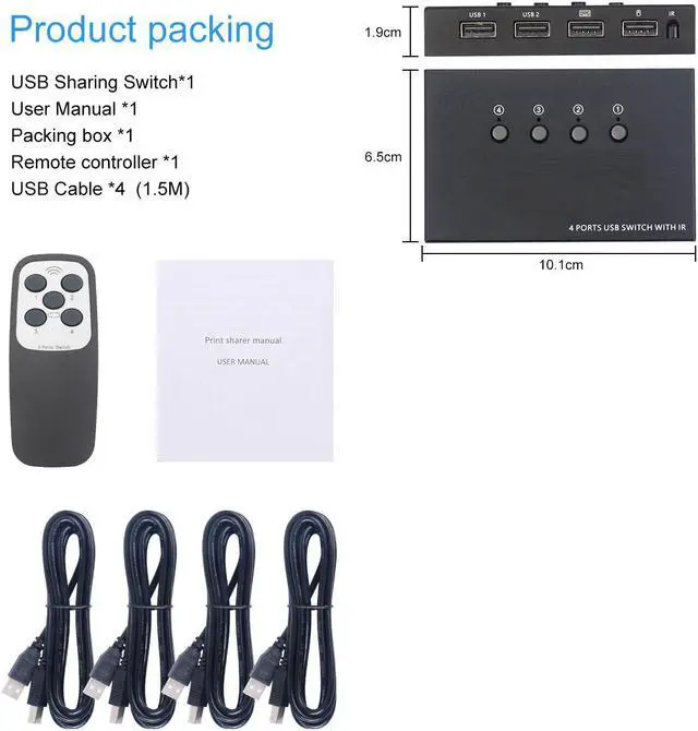 Alt view image 7 of 7 - USB 2.0 KVM Switch Splitter Box 4 in 4 Out USB KVM Switch, 4 PCs Sharing 4 USB Devices 2.0 Switch Switcher For PC Computer Printer Keyboard Mouse