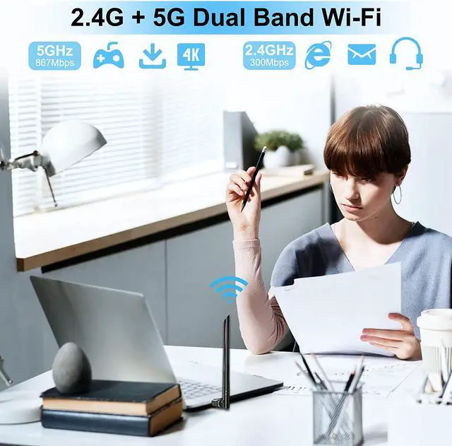 Alt view image 3 of 7 - AC1200 USB WiFi Adapter, Dual Band 5.8GHz/2.4GHz USB 3.0 WiFi Dongle Wireless Network Adapter with 5dBi High Gain Antenna for Desktop/Laptop, Supports Win 10/8.1/8/7/XP/Vista/Mac OS 10.9-10.15