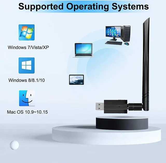 Alt view image 4 of 7 - AC1200 USB WiFi Adapter, Dual Band 5.8GHz/2.4GHz USB 3.0 WiFi Dongle Wireless Network Adapter with 5dBi High Gain Antenna for Desktop/Laptop, Supports Win 10/8.1/8/7/XP/Vista/Mac OS 10.9-10.15