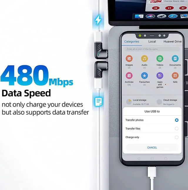 Alt view image 3 of 7 - Magnetic USB C Adapter (2 Pack) Type C Connector Right Angle Support USB PD 100W Quick Charge & 480Mb/s Data Transfer Compatible with USB-C Mobile Phone,Laptops&Tablets
