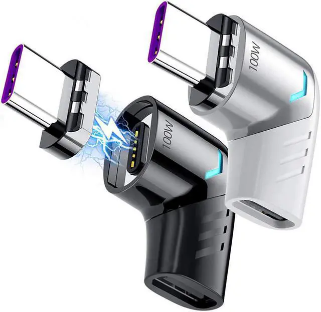 Main image of Magnetic USB C Adapter (2 Pack) Type C Connector Right Angle Support USB PD 100W Quick Charge & 480Mb/s Data Transfer Compatible with USB-C Mobile Phone,Laptops&Tablets