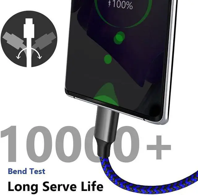 Alt view image 4 of 7 - USB C Cable 10ft 3 Pack USB C Charger Cable, USB A to USB C Charging Cable USB Type C Fast Charge Cord Compatible with S-a-m-s-u-n-g GalaxyS20 S10 Note 9, Android Cell Phones and More- Black Blue Red