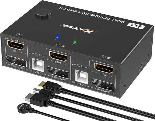 2X1 Dual Monitor HDMI KVM Switch 4K 60Hz 2 Port USB KVM Switcher