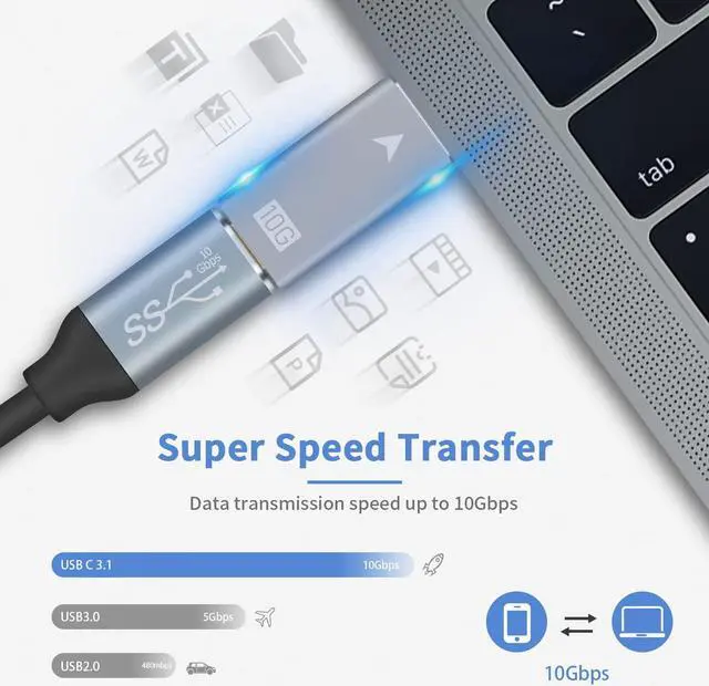 Alt view image 2 of 7 - [10Gbps, 2Pack] USB to USB C Adapter, USB C Female to USB 3.0 Male Adapter, 10GB USB A to USB Type-C 3.1 Gen 2 Adapter Support PD Fast Charging and Data Transfer for Phone, Laptop, Computer