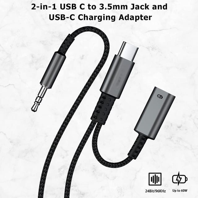 USB C to 3.5mm Aux Cord for Car with Charging 4FT, 2-in-1 USB-C to 3.5mm  Headphone Audio Jack Adapter and Charger,Type C aux Cable dongle for  Stereo