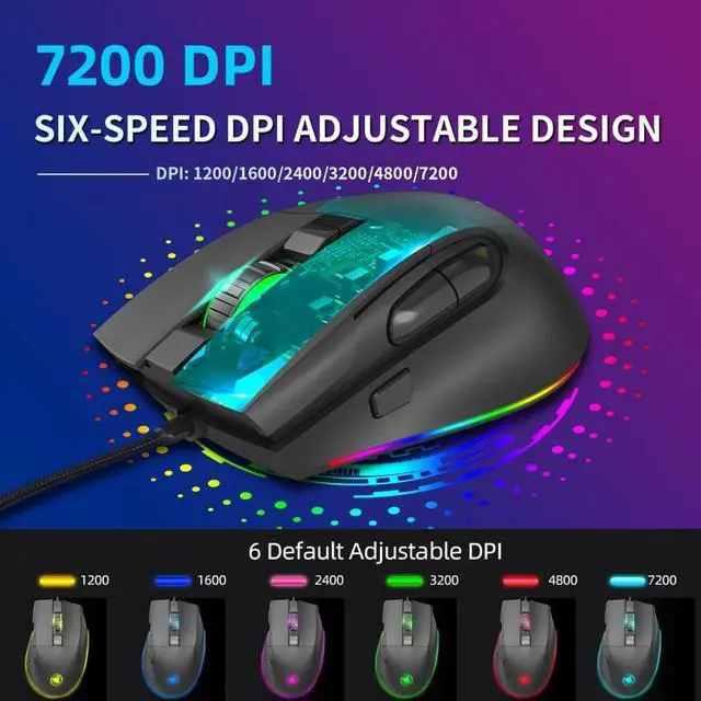 Alt view image 6 of 7 - Programmable Gaming Mice, USB Wired Mouse with RGB Backlight 1.6M 8D Mechanical Macro Gaming Mouse with 8 Buttons for Computer Game Player, 7200dpi Adjustable ABS Material