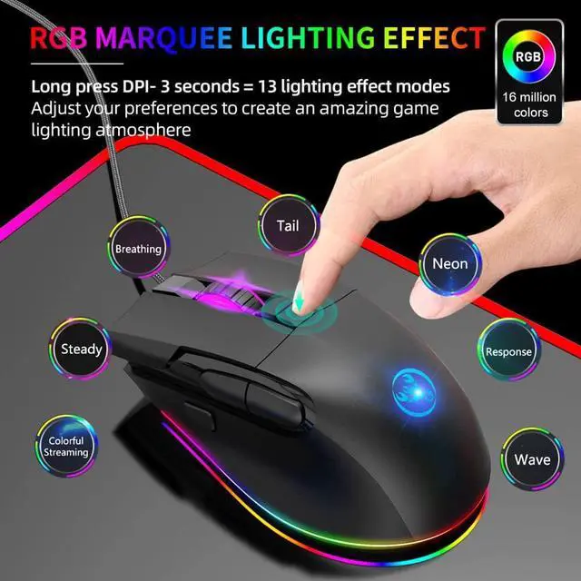 Alt view image 3 of 7 - Programmable Gaming Mice, USB Wired Mouse with RGB Backlight 1.6M 8D Mechanical Macro Gaming Mouse with 8 Buttons for Computer Game Player, 7200dpi Adjustable ABS Material