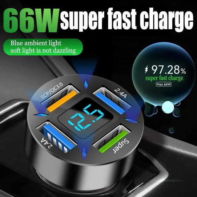 Alt view image 7 of 7 - USB Car Charger, 22.5W 4 Ports USB Fast Car Charger, USB Car Charger Fast Charge Car Charger Adapter QC3.0 & 2.4A Compatible with IOS Android Smartphones or Other USB Device