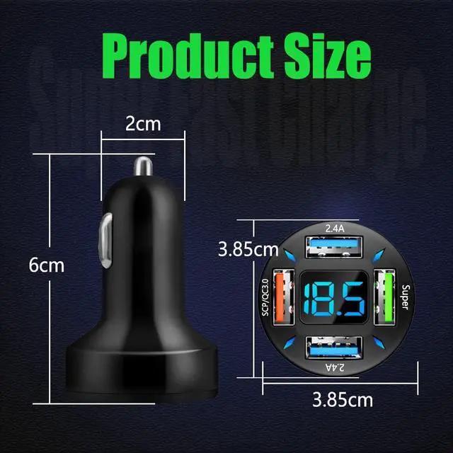 Alt view image 2 of 7 - USB Car Charger, 22.5W 4 Ports USB Fast Car Charger, USB Car Charger Fast Charge Car Charger Adapter QC3.0 & 2.4A Compatible with IOS Android Smartphones or Other USB Device