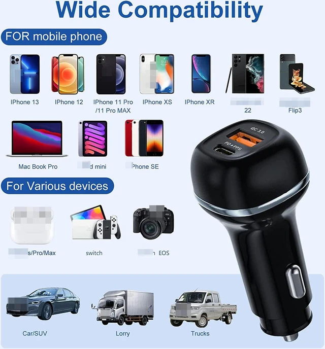 Alt view image 7 of 14 - USB C Car Charger Adapter, 48W Car Charger Fast Charging, PD&PPS&QC3.0 Fast USB Car Charger Adapter Compatible with 14 13 12 Pro Max XS, S22/21/10, Note20/10 IOS Android Smartphones