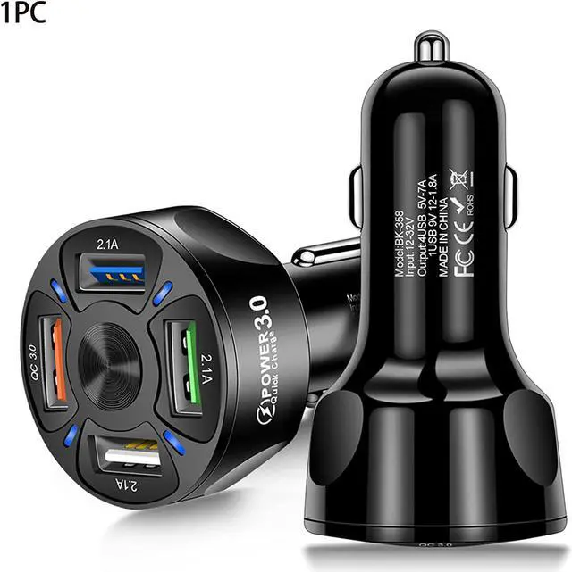 Alt view image 7 of 7 - USB Car Charger, Universal 4-Port Car Charger with Q-C 3.0 Fast Charge and LED Light, Durable Car Charger Supplies Compatible with IOS Android SmartPhones (Black)