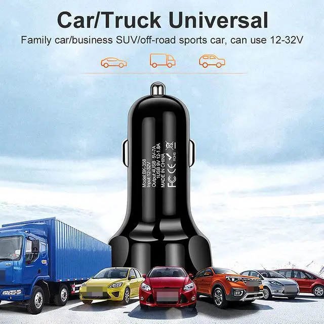 Alt view image 6 of 7 - USB Car Charger, Universal 4-Port Car Charger with Q-C 3.0 Fast Charge and LED Light, Durable Car Charger Supplies Compatible with IOS Android SmartPhones (Black)