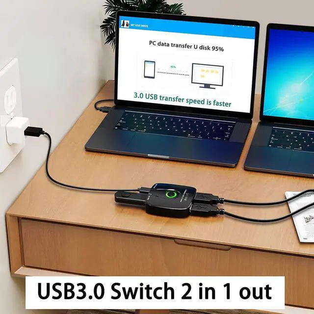 Alt view image 3 of 7 - USB 3.0 Switch, Bi-Directional USB 3.0 Switch Selector, 2 in 1 Out / 1 in 2 Out USB Switcher for 2 PCs Share 1 USB Device or 1 PC Share 2 USB Device, Come with Wired Control and 2 USB 3.0 Cables