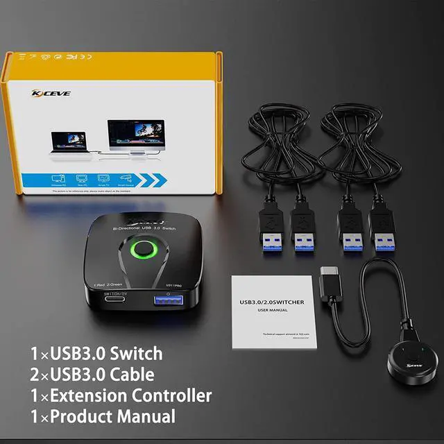 Alt view image 7 of 7 - USB 3.0 Switch, Bi-Directional USB 3.0 Switch Selector, 2 in 1 Out / 1 in 2 Out USB Switcher for 2 PCs Share 1 USB Device or 1 PC Share 2 USB Device, Come with Wired Control and 2 USB 3.0 Cables