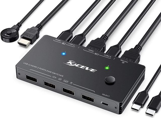  USB Type C KVM Switch 4K@60Hz, 2-Port Type C to HDMI Switcher  for 2 USB-C Port Laptops Share 1 HDMI Monitor and USB Devices, with Wired  Remote and USB-C Cable 