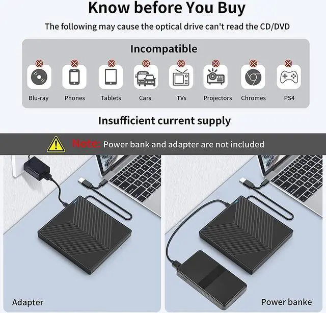 Alt view image 5 of 7 - External DVD CD Drive, USB 3.0 and Type-C External CD/DVD Drive DVD Burner with SD/TF Card Burner and 4 USB, [7 in 1] External DVD Drive for Windows/Linux/MacOS/Laptop/Desktops/PC