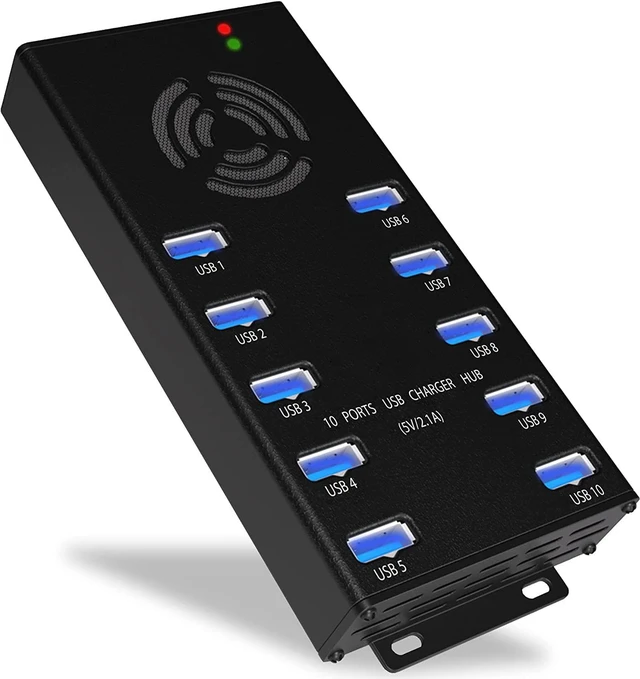 Main image of Premium Design USB 3.0 Hub - Multi-Safety Protection 10-Port Powered USB Hub 3.0 with AC Adapter - USB Spllitter with Cooling Fan and Mounting Brackets - Aluminum - Hub for Multiple Devices