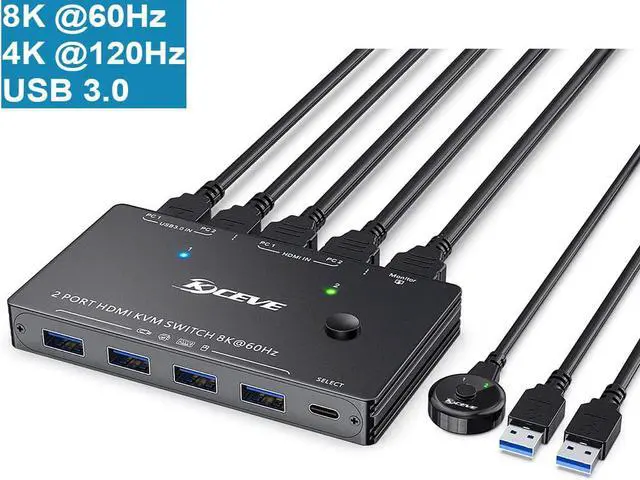 Main image of 8K HDMI KVM Switch 2 Ports, USB 3.0 HDMI2.1 KVM Switcher Box, Support 7680x4320 8K @60Hz, 3840x2160 4K @120Hz Resolution for 2 Computers Share Mouse Keyboard and Monitor