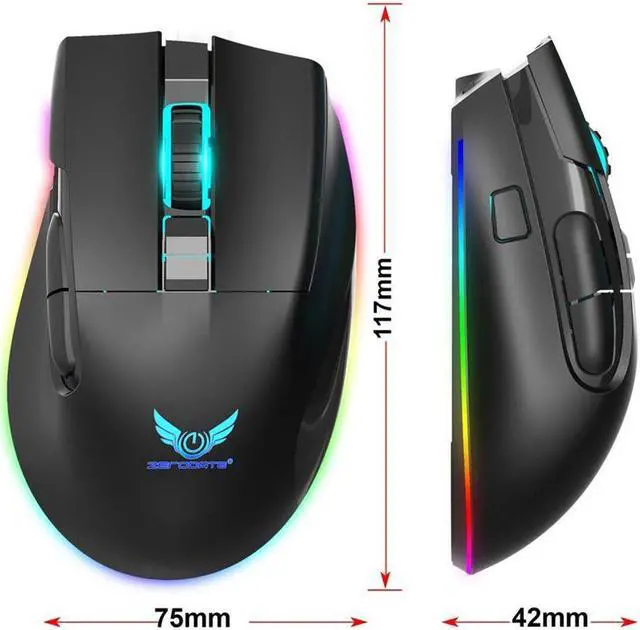 Alt view image 7 of 7 - 2.4G Wireless Gaming Mouse, RGB Rechargeable  Gaming Mice with 3200 DPI Adjustable, 7 Buttons,Fast-Charging,10 millons buttons life Ergonomic Optical Mouse, Accessories for Office, Laptop, Mac (Black)