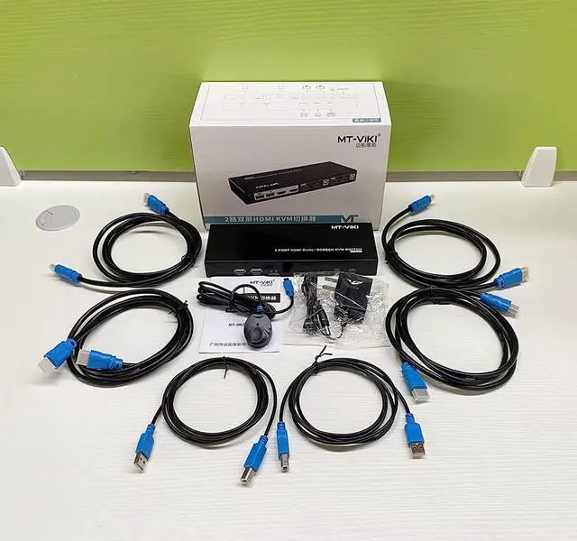 Alt view image 7 of 7 - Dual Monitor HDMI KVM Switch 2 Port, 4K @60Hz USB HDMI Extended Display Switcher for 2 Computers Share 2 Monitors and 4 USB 2.0 Hub, Desktop Controller & USB Cables HD MI Cables Included