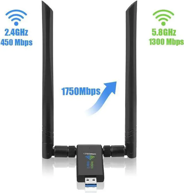 Alt view image 3 of 7 - USB WiFi Adapter for PC, 1750Mbps Dual Band 2.4GHz/450Mbps 5GHz/1300Mbps High Gain 5dBi Antennas USB 3.0 Wireless Adapter Network Card for PC with Windows 11/10/8/7/XP/Vista, Mac OS 10.9-10.15