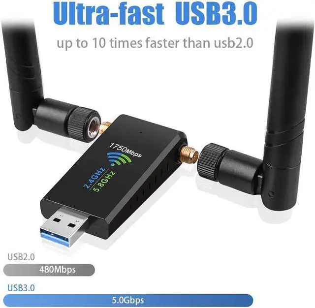 Alt view image 5 of 7 - USB WiFi Adapter for PC, 1750Mbps Dual Band 2.4GHz/450Mbps 5GHz/1300Mbps High Gain 5dBi Antennas USB 3.0 Wireless Adapter Network Card for PC with Windows 11/10/8/7/XP/Vista, Mac OS 10.9-10.15