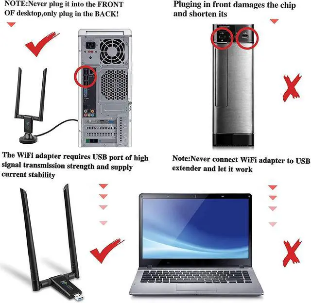 Alt view image 6 of 7 - USB WiFi Adapter for PC, 1750Mbps Dual Band 2.4GHz/450Mbps 5GHz/1300Mbps High Gain 5dBi Antennas USB 3.0 Wireless Adapter Network Card for PC with Windows 11/10/8/7/XP/Vista, Mac OS 10.9-10.15