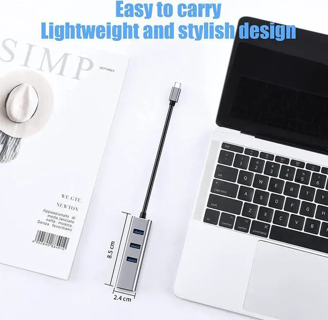 Alt view image 5 of 7 - USB C to Ethernet Adapter with 3 Port USB 3.0, Type C Hub with RJ45 10/100/1000 Gigabit Ethernet 4- in-1 USB C Hub Compatible for Mac-Book Pro 2021/2020/2019/2018/2017,Air, D-e-l-l XPS and More