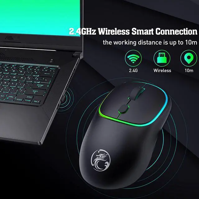 Alt view image 2 of 7 - 7-Color Luminous Rechargeable Wireless Mouse, Silent Wireless Mouse, Stable 2.4G Wireless Mice with LED Light, Portable Type-C Port Mouse for Windows, Mac, Laptop, Desktop (Black)