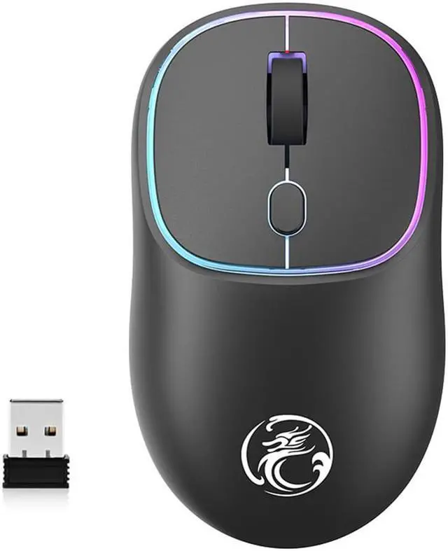 Main image of 7-Color Luminous Rechargeable Wireless Mouse, Silent Wireless Mouse, Stable 2.4G Wireless Mice with LED Light, Portable Type-C Port Mouse for Windows, Mac, Laptop, Desktop (Black)