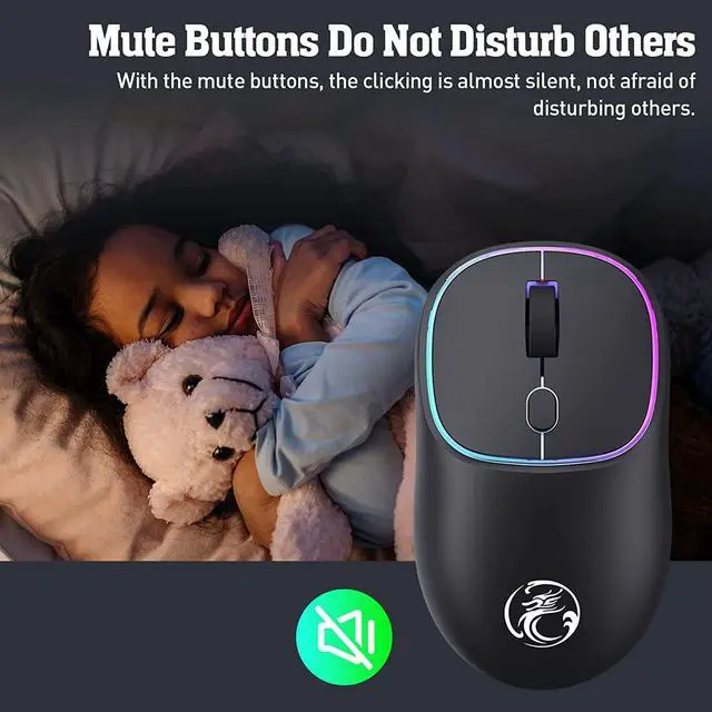 Alt view image 3 of 7 - 7-Color Luminous Rechargeable Wireless Mouse, Silent Wireless Mouse, Stable 2.4G Wireless Mice with LED Light, Portable Type-C Port Mouse for Windows, Mac, Laptop, Desktop (Black)