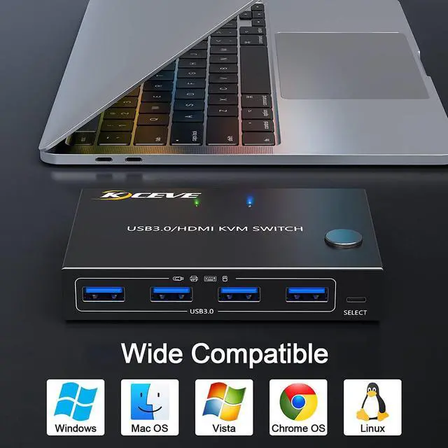 Alt view image 6 of 7 - KVM Switch HDMI 2 Port, USB 3.0 HDMI KVM Switcher Selector Box 2 in 1 Out with EDID Simulator Function Support 4K @60Hz Resolution for 2 Computers Share Mouse Keyboard and Monitor