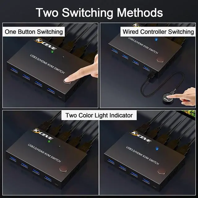 Alt view image 4 of 7 - KVM Switch HDMI 2 Port, USB 3.0 HDMI KVM Switcher Selector Box 2 in 1 Out with EDID Simulator Function Support 4K @60Hz Resolution for 2 Computers Share Mouse Keyboard and Monitor