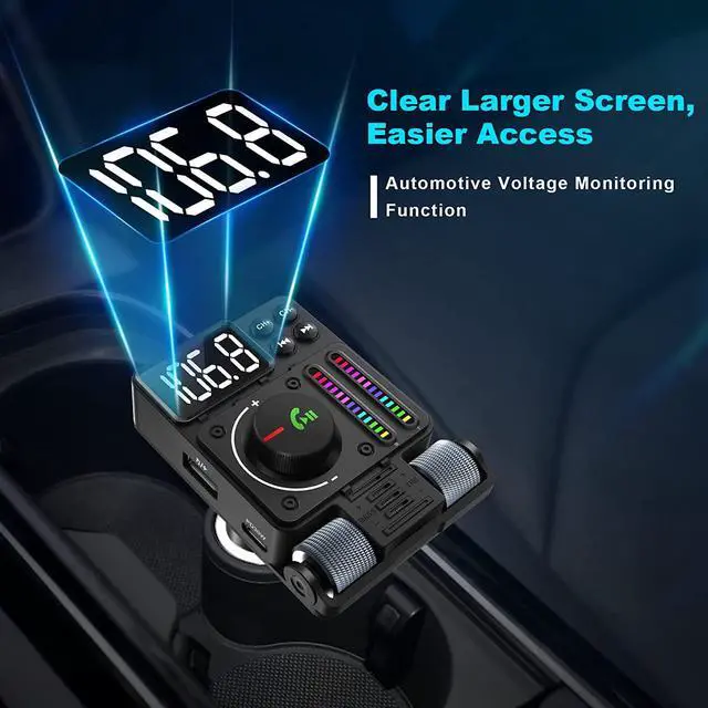 Alt view image 7 of 7 - Bluetooth Car Adapter - Car Bluetooth 5.3 FM Transmitter, PD 30W Type C Fast Charge & USB Port, HiFi Treble & Bass Player, Color Screen & Music Light Bar, Support Hands-Free Siri Goo-gle Assistant