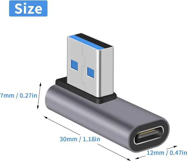 Alt view image 5 of 7 - [2 PACK] USB C to USB 3.1 Adapter 10Gbps, USB C Female to USB A Male Adapter, USB C to USB A Adapter 3.1 Gen 2, 90 Degree USB C Adapter Double Sided Charging & Sync for PC, Laptop, Quest Link