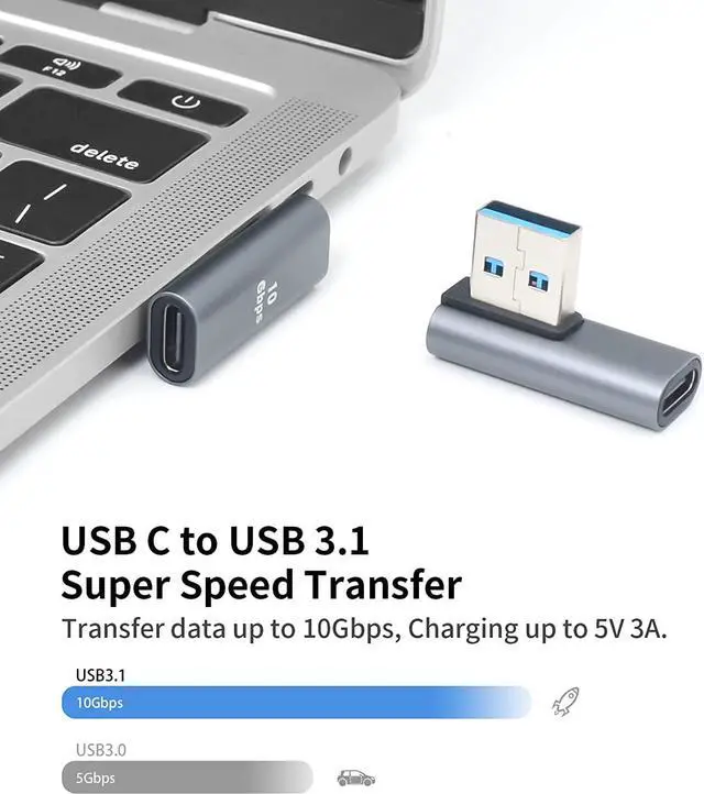 Alt view image 2 of 7 - [2 PACK] USB C to USB 3.1 Adapter 10Gbps, USB C Female to USB A Male Adapter, USB C to USB A Adapter 3.1 Gen 2, 90 Degree USB C Adapter Double Sided Charging & Sync for PC, Laptop, Quest Link