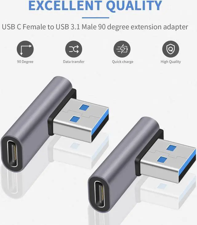 Alt view image 7 of 7 - [2 PACK] USB C to USB 3.1 Adapter 10Gbps, USB C Female to USB A Male Adapter, USB C to USB A Adapter 3.1 Gen 2, 90 Degree USB C Adapter Double Sided Charging & Sync for PC, Laptop, Quest Link