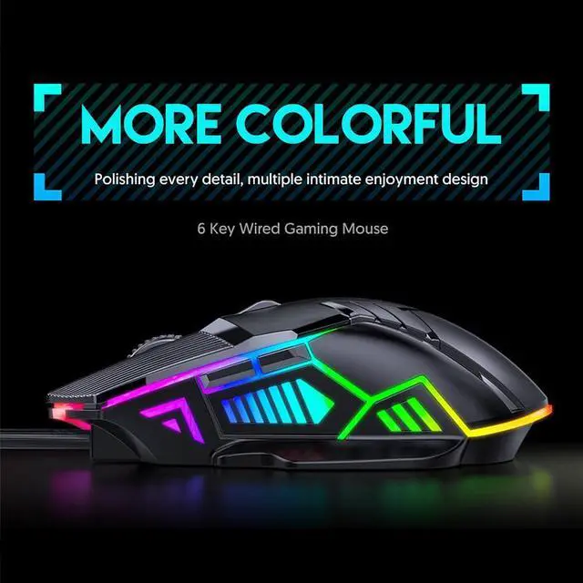 Alt view image 3 of 7 - 3200DPI Ergonomic Optical Gaming Mice, USB Wired Gaming Mouse, RGB Mause Gamer Mouse with 6 Button, 4 Adjustable DPI [1200-1600-2400-3200 dpi], LED Silent Gaming Mice for PC Laptop Computer