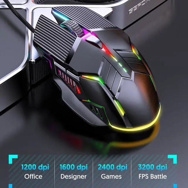 Alt view image 6 of 7 - 3200DPI Ergonomic Optical Gaming Mice, USB Wired Gaming Mouse, RGB Mause Gamer Mouse with 6 Button, 4 Adjustable DPI [1200-1600-2400-3200 dpi], LED Silent Gaming Mice for PC Laptop Computer