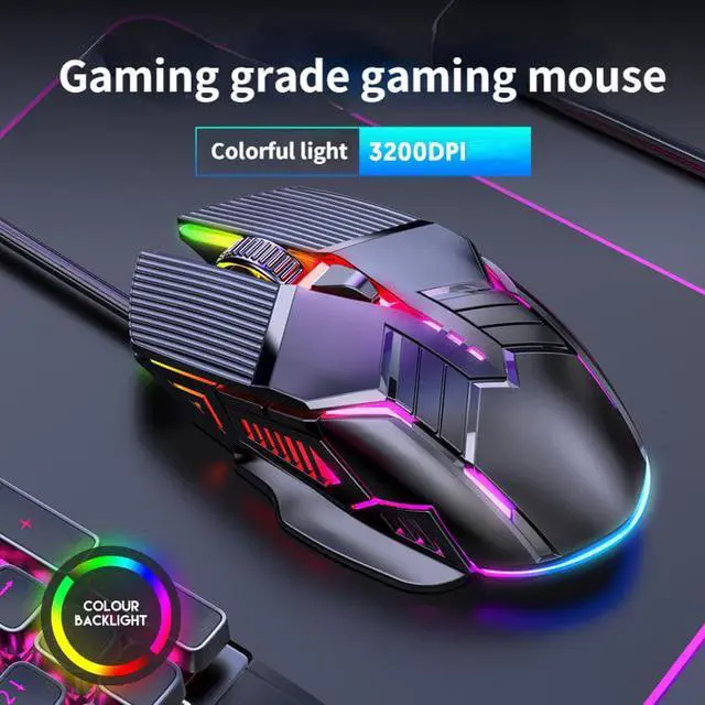 Main image of 3200DPI Ergonomic Optical Gaming Mice, USB Wired Gaming Mouse, RGB Mause Gamer Mouse with 6 Button, 4 Adjustable DPI [1200-1600-2400-3200 dpi], LED Silent Gaming Mice for PC Laptop Computer