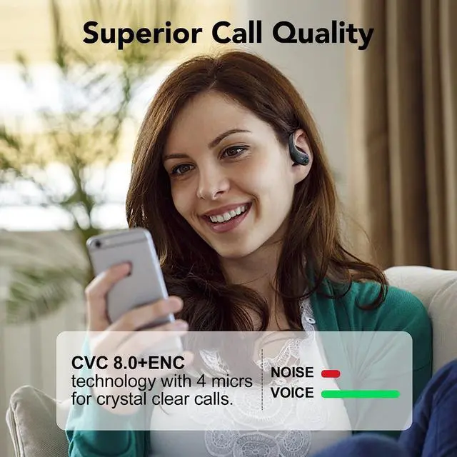 Alt view image 5 of 7 - Ture Wireless Earbuds, Bluetooth Headphones 5.3, 60Hrs Playtime USB-C Charging Case, LED Display, ENC Clear Talk, Deep Bass, Comfortable Fit, Over-Ear IPX7 Waterproof Headset with Earhooks