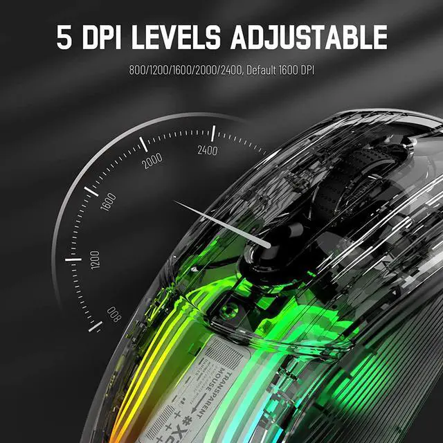 Alt view image 7 of 7 - Wireless Gaming Mouse, Tri-Mode Wireless Mouse-2.4Ghz/Bluetooth 5.0/USB C Wired, 5 Adjustable DPI, Ergonomic PC Gaming Mice with Transparent Shell-PAW Sensor-RGB Backlit-Silent Click for Win/MAC