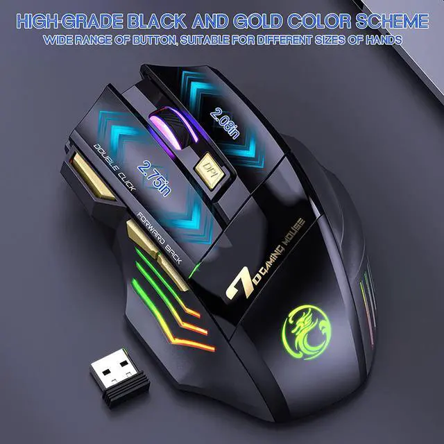 Alt view image 7 of 7 - RGB Wireless Gaming Mouse, Rechargeable Silent Click Gaming Mouse with 2.4G USB Receiver, 3 Adjustable DPI [1200-2400-3200DPI] , 7 Sensitive Buttons Ergonomic RGB Gaming Mouse for Laptop PC Mac
