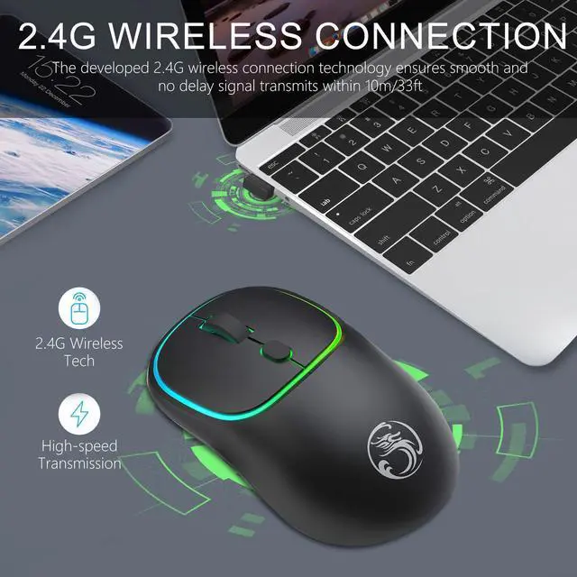 Alt view image 5 of 7 - Wireless Mouse for Laptop, 2.4G Rechargeable Slim RGB Computer Mouse, Portable Ergonomic Silent Optical Mouse, Gaming Mice for Windows XP / Vista / 7 / 8 / Server 2003 / 2000 / Win10, Mac OS