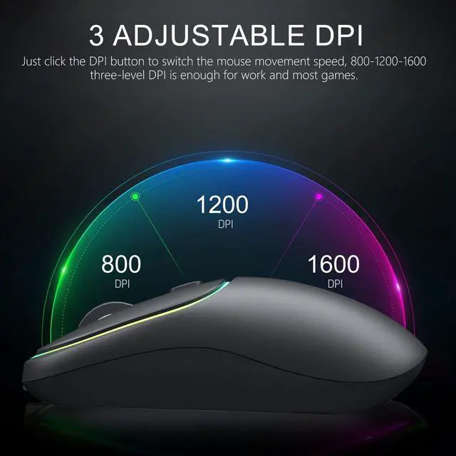 Alt view image 3 of 7 - Wireless Mouse for Laptop, 2.4G Rechargeable Slim RGB Computer Mouse, Portable Ergonomic Silent Optical Mouse, Gaming Mice for Windows XP / Vista / 7 / 8 / Server 2003 / 2000 / Win10, Mac OS