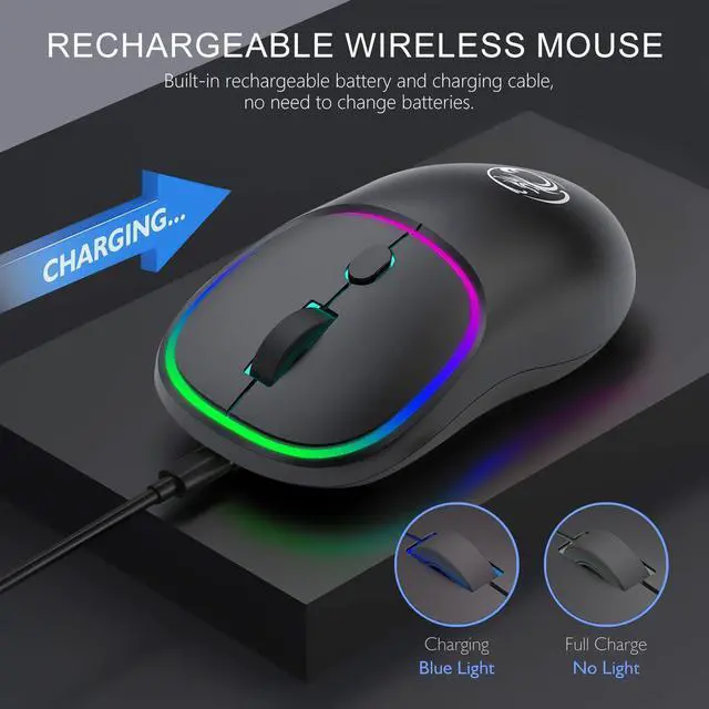 Alt view image 2 of 7 - Wireless Mouse for Laptop, 2.4G Rechargeable Slim RGB Computer Mouse, Portable Ergonomic Silent Optical Mouse, Gaming Mice for Windows XP / Vista / 7 / 8 / Server 2003 / 2000 / Win10, Mac OS